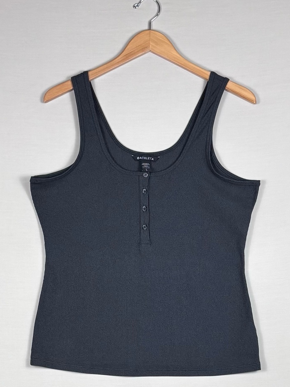 Athleta Uptempo Henley Tank Ribbed Charcoal Gray Sleeveless Top Large
